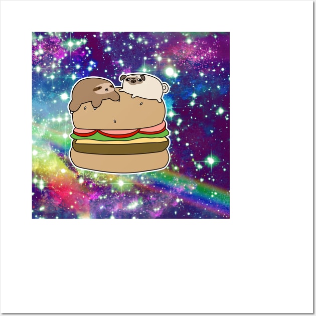 Sloth and Pug Burger Rainbow Space Wall Art by saradaboru